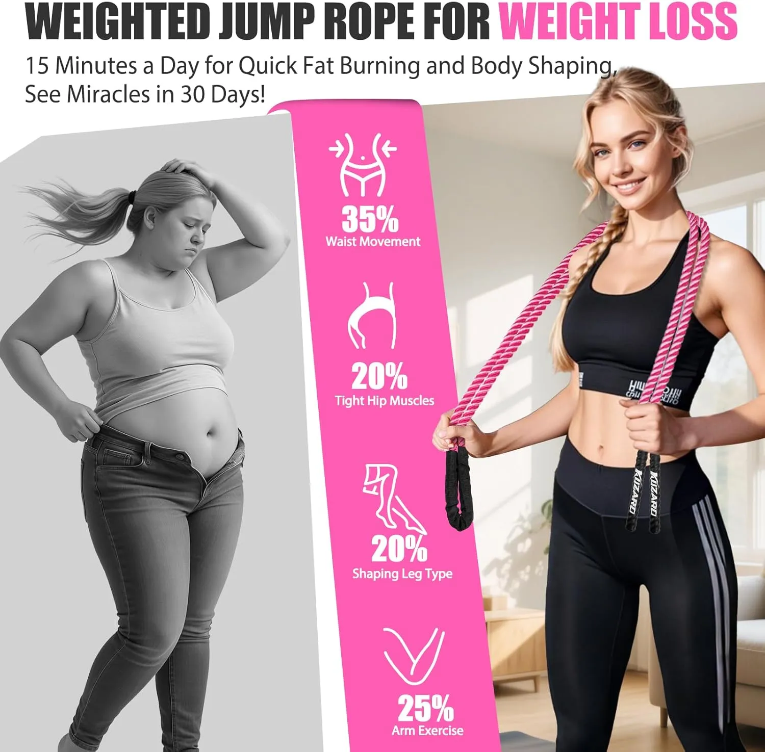 Jump Rope, Weighted Jump Rope for Women, Heavy Jump Ropes for Fitness, Adult Skipping Rope for Home Workout, Weight Loss, Shaping Body, Boxing, Strength Training, Total Body Exercise Equipment