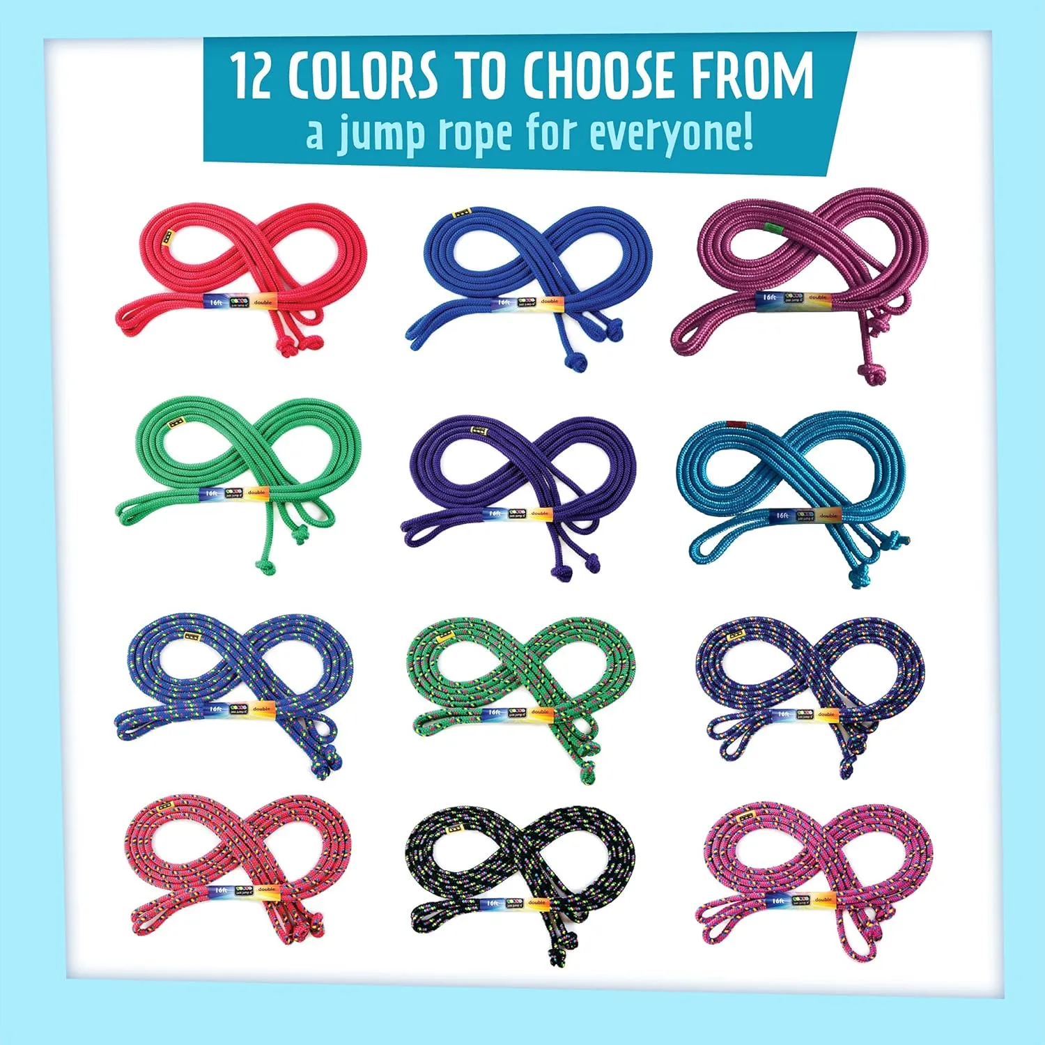 Just Jump It 16' Foot Jump Rope 2 Pack - Long Jump Ropes for Double Dutch - Outdoor Jump Ropes for Kids and Adults to Play Family Games & Exercise