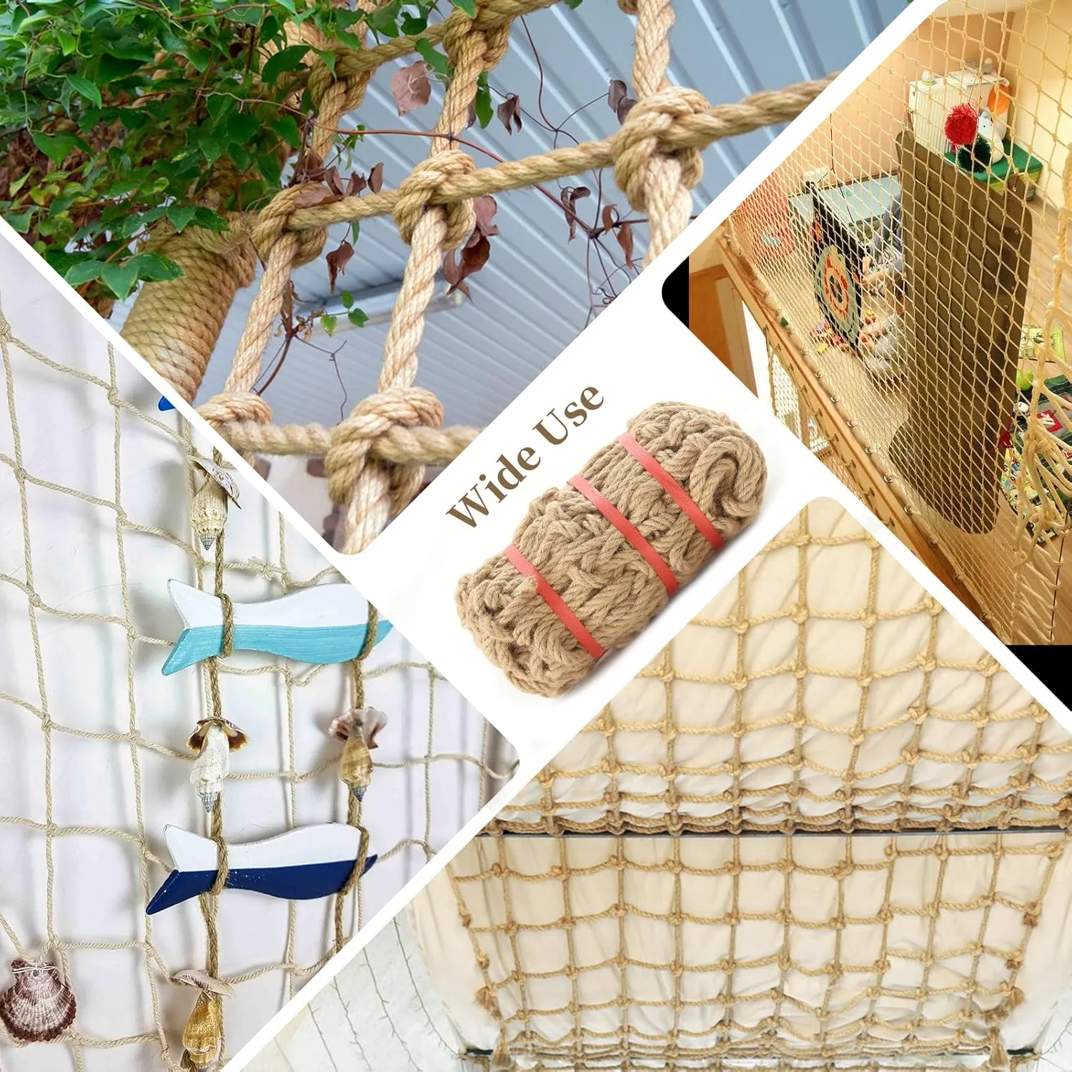 Jute Hemp Rope Net (3ftx6ft), Heavy Duty Natural Climbing Safety Rope Netting Balcony Stairs Fence Garden Playground Protection Net Indoor & Outdoor Decor Rope Net
