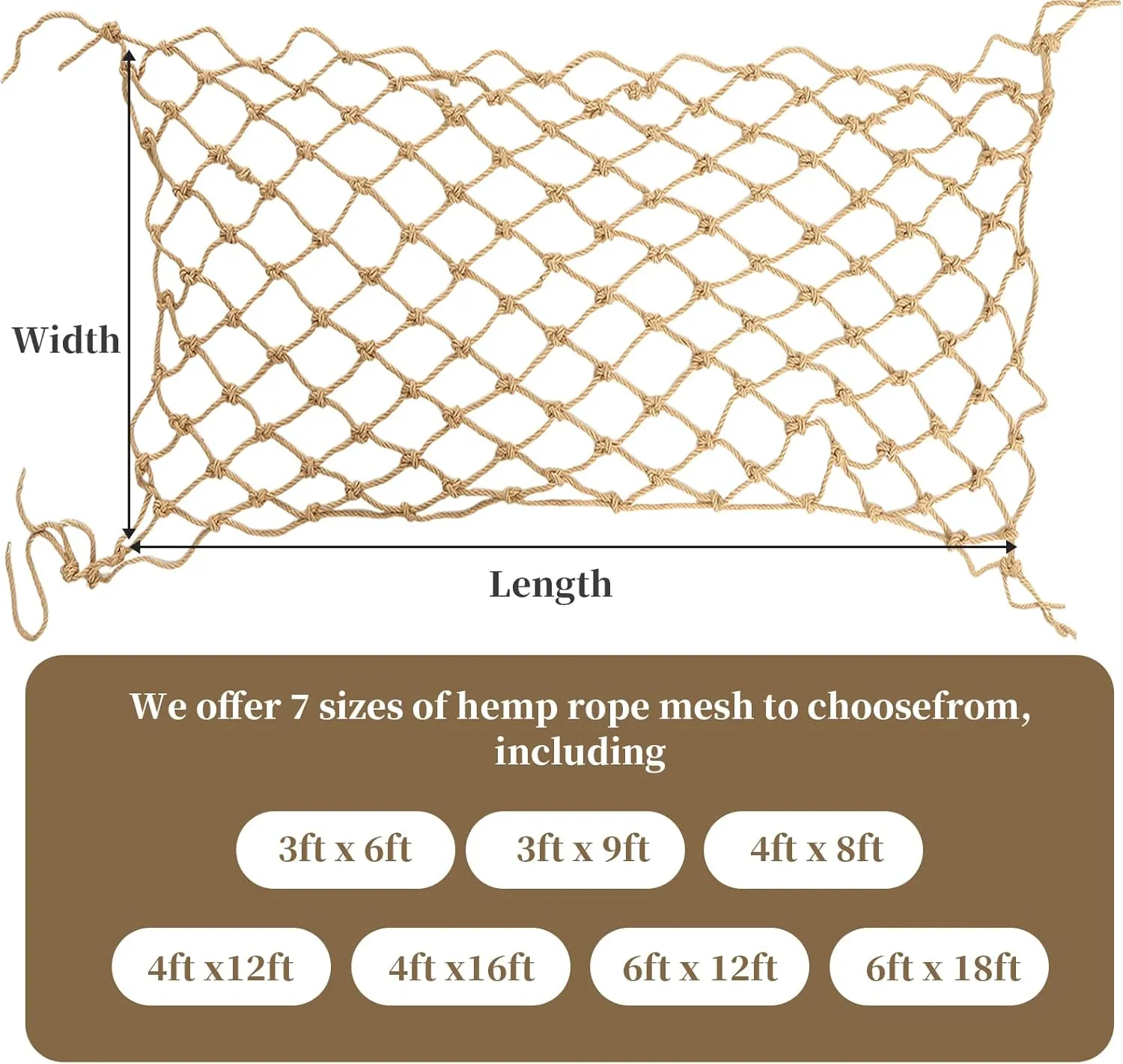 Jute Hemp Rope Net(4ftx12ft), Heavy Duty Natural Climbing Safety Rope Netting Balcony Stairs Fence Garden Playground Protection Net Indoor & Outdoor Decor Rope Net