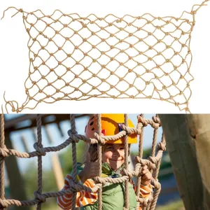 Jute Hemp Rope Net(4ftx12ft), Heavy Duty Natural Climbing Safety Rope Netting Balcony Stairs Fence Garden Playground Protection Net Indoor & Outdoor Decor Rope Net