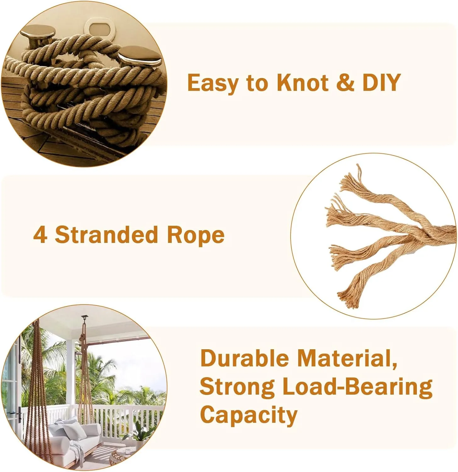 Jute Rope 1 Inch x 100 FT, Hemp Rope Twisted Heavy Duty Jute Rope, Manila Rope for Home Decor Crafts Swing Rope Railing Climbing Decorating