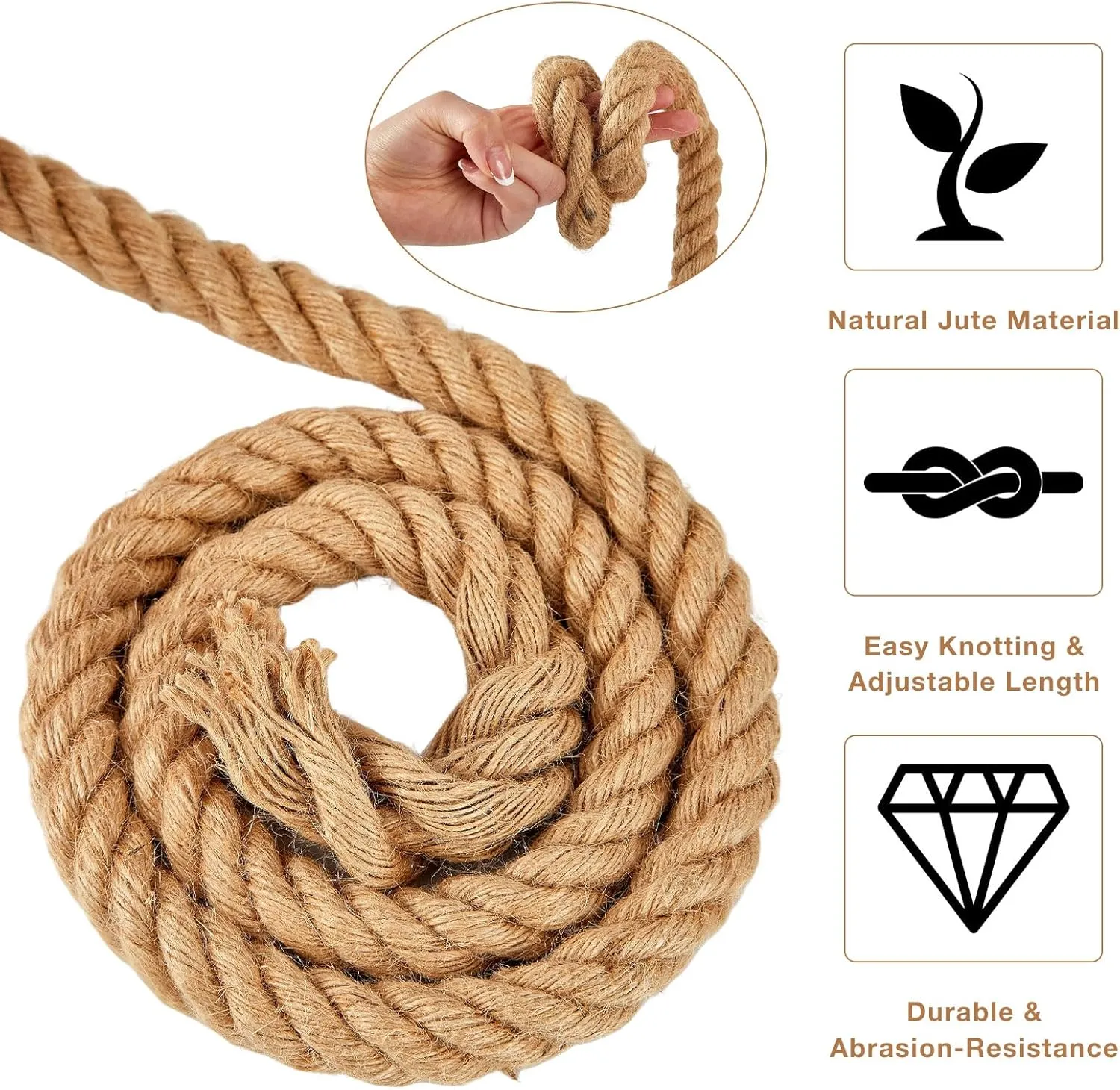 Jute Rope 1 Inch x 100 FT, Hemp Rope Twisted Heavy Duty Jute Rope, Manila Rope for Home Decor Crafts Swing Rope Railing Climbing Decorating