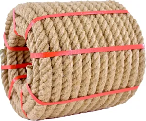Jute Rope (3/4 in X 50 ft),Twisted Manila Rope,20mm Natural Thick Hemp Rope Heavy Duty Tug of War Ropes Thick Rope for Crafts Railing Gardening Bundling Hammocks Home Decorating