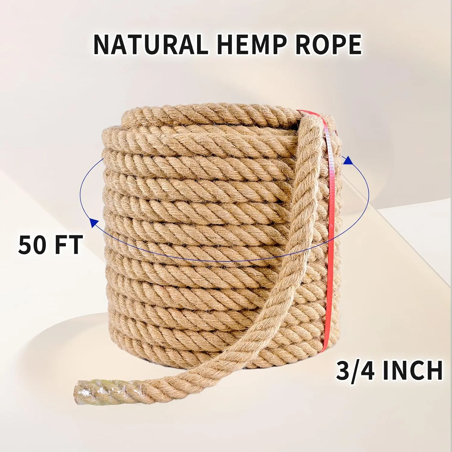 Jute Rope (3/4 in X 50 ft),Twisted Manila Rope,20mm Natural Thick Hemp Rope Heavy Duty Tug of War Ropes Thick Rope for Crafts Railing Gardening Bundling Hammocks Home Decorating