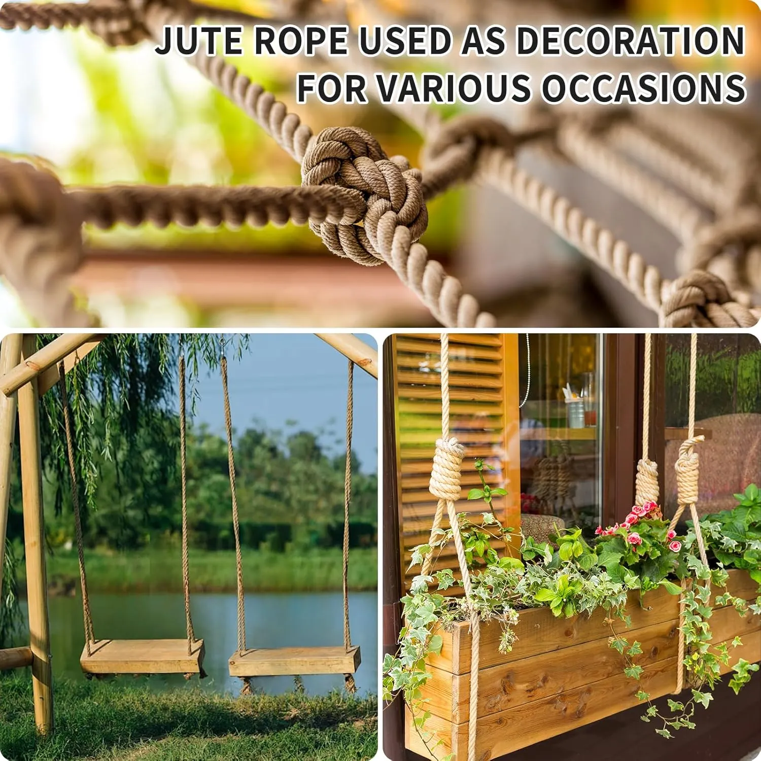Jute Rope (3/4 in X 50 ft),Twisted Manila Rope,20mm Natural Thick Hemp Rope Heavy Duty Tug of War Ropes Thick Rope for Crafts Railing Gardening Bundling Hammocks Home Decorating
