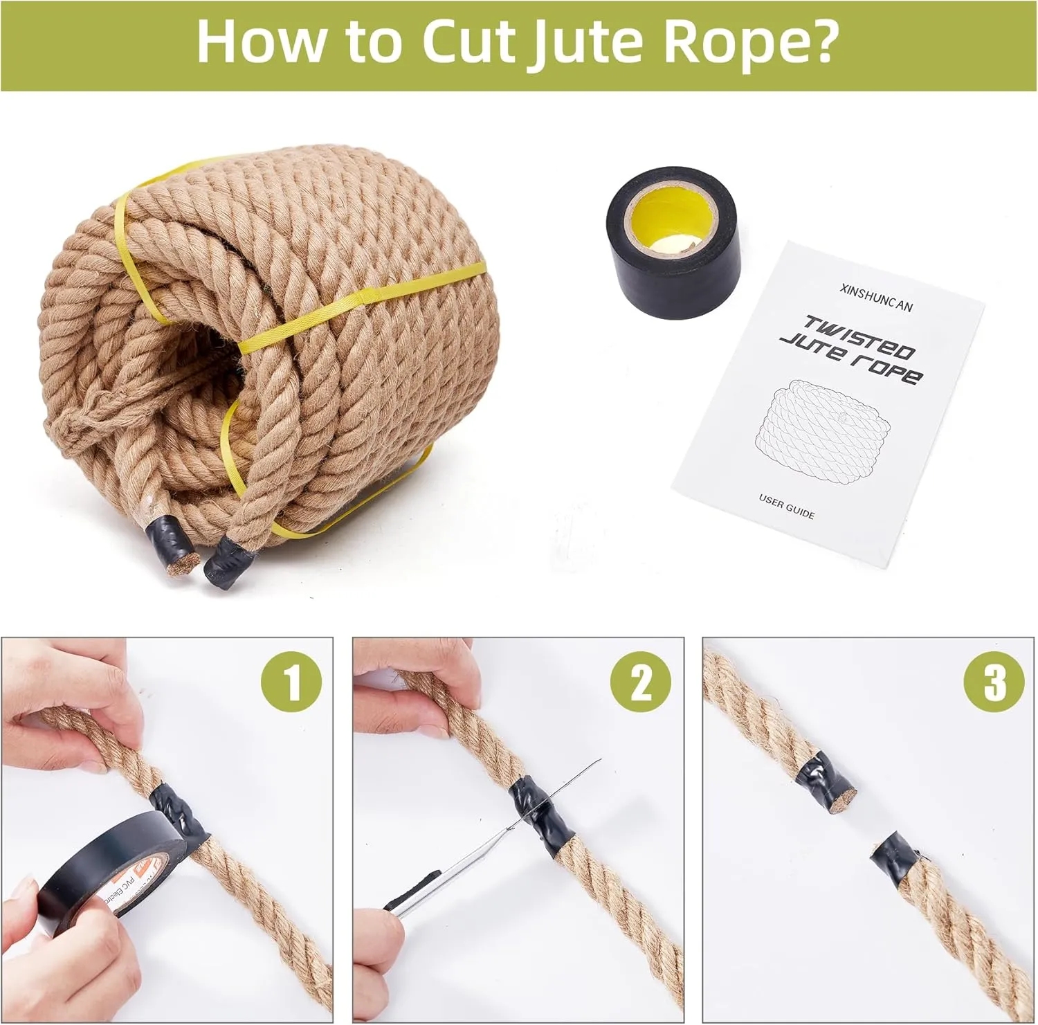 Jute Rope Heavy Duty 2 Inch 25 Feet, Natural Hemp Rope, Twisted Hemp Rope for Crafts, Gardening, Bundling, Climbing, Hammock, Nautical rope, Tug of War rope, Railings, Home Decorating (2 Inch×25 Feet)