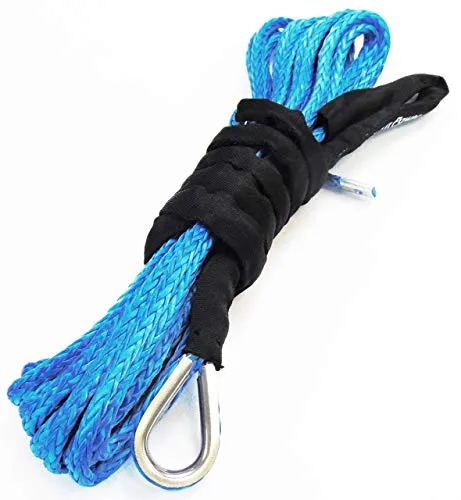 Jutemill 1/4" X 50 feet Long Synthetic Winch Rope | Winch Cable for ATV Off-Road Accessories, UTV, SUV, Truck Tow/Trailer, Boat Anchor Ropes (Blue)