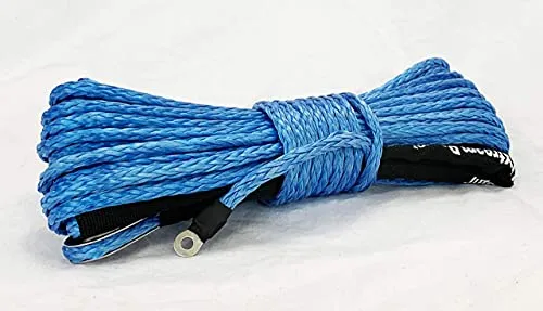 Jutemill 1/4" X 50 feet Long Synthetic Winch Rope | Winch Cable for ATV Off-Road Accessories, UTV, SUV, Truck Tow/Trailer, Boat Anchor Ropes (Blue)