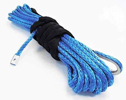 Jutemill 1/4" X 50 feet Long Synthetic Winch Rope | Winch Cable for ATV Off-Road Accessories, UTV, SUV, Truck Tow/Trailer, Boat Anchor Ropes (Blue)