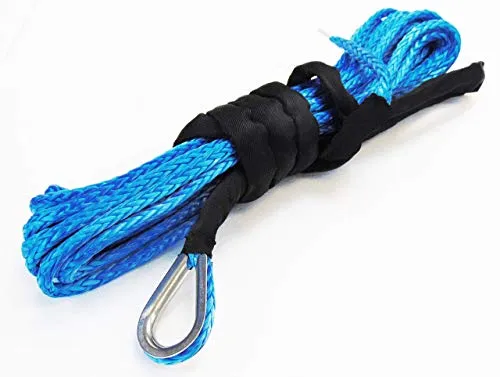 Jutemill 1/4" X 50 feet Long Synthetic Winch Rope | Winch Cable for ATV Off-Road Accessories, UTV, SUV, Truck Tow/Trailer, Boat Anchor Ropes (Blue)