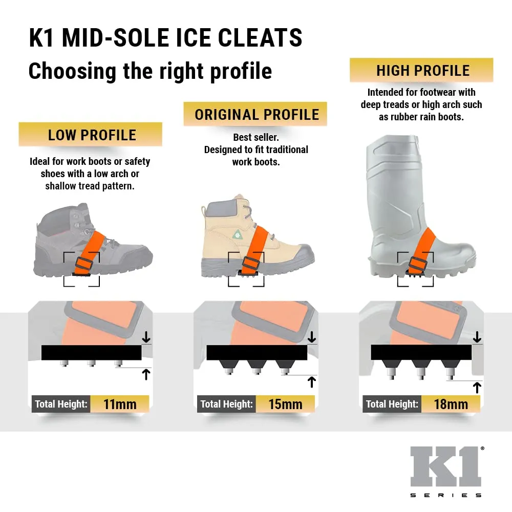 K1 Mid-Sole Intrinsic Ice Cleats for Men & Women - Rotatable Non-Sparking Traction Aids for Winter Snow - Low Profile