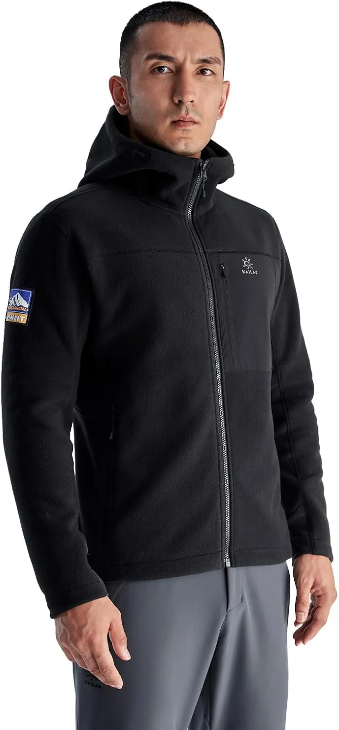 KAILAS Men's Fleece Hooded Full Zip Jacket Lightweight Winter Jacket Polar Warm Coat Pockets Outdoor Jacket