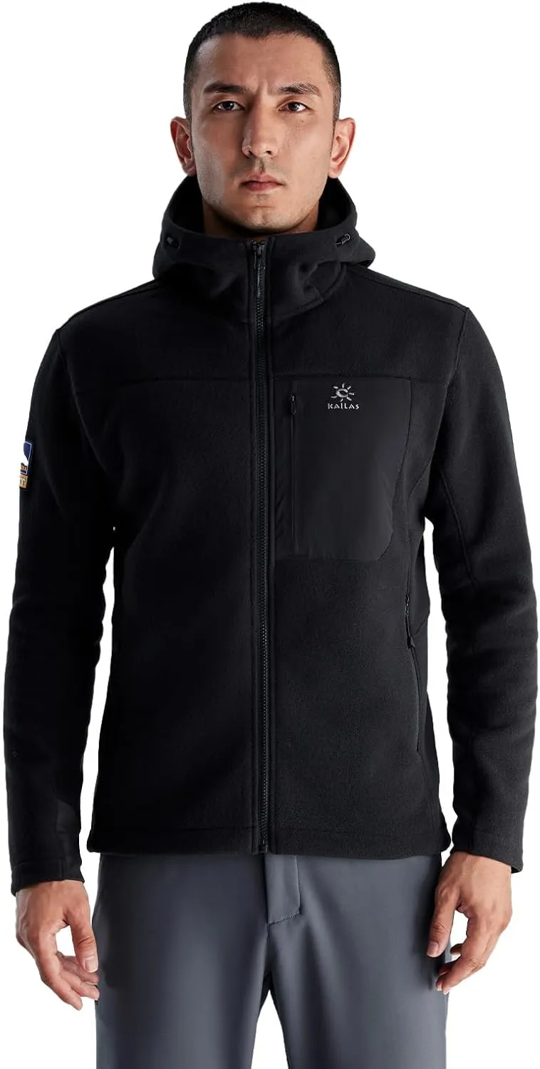 KAILAS Men's Fleece Hooded Full Zip Jacket Lightweight Winter Jacket Polar Warm Coat Pockets Outdoor Jacket