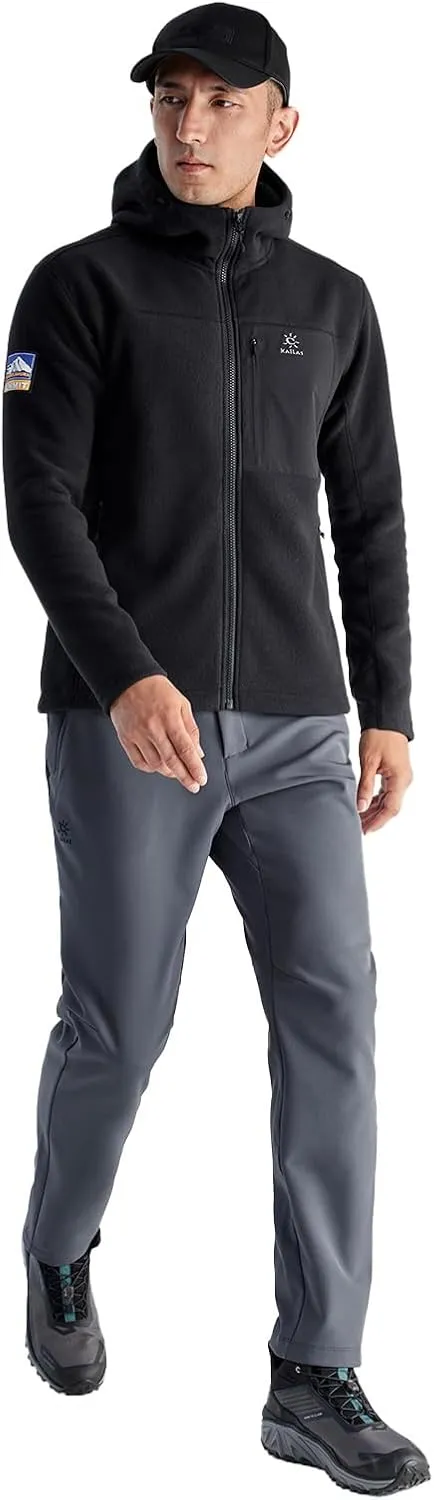KAILAS Men's Fleece Hooded Full Zip Jacket Lightweight Winter Jacket Polar Warm Coat Pockets Outdoor Jacket