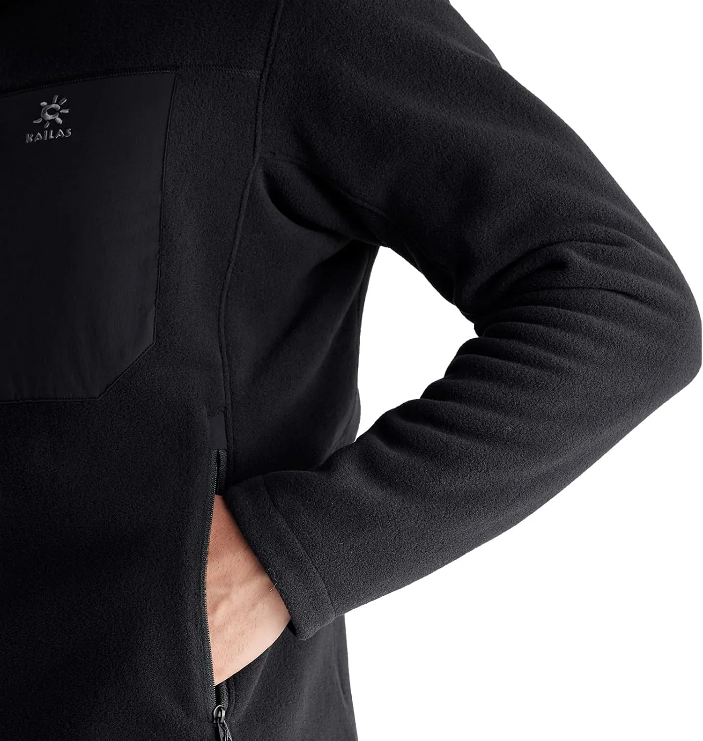 KAILAS Men's Fleece Hooded Full Zip Jacket Lightweight Winter Jacket Polar Warm Coat Pockets Outdoor Jacket