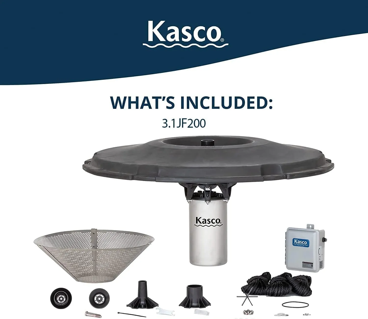 Kasco 3 HP J Series Decorative Fountain - 240V with 200 Ft Electric Power Cord | Pond and Lake Fountain | Efficient Pond Aerator Outdoor Fountains