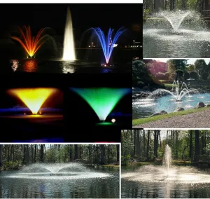 Kasco 3/4HP J Series Aerating Pond Fountain w/LED Composite Lighting – 120V, 100 ft Power Cord – 3400JF100, LED3C11-100