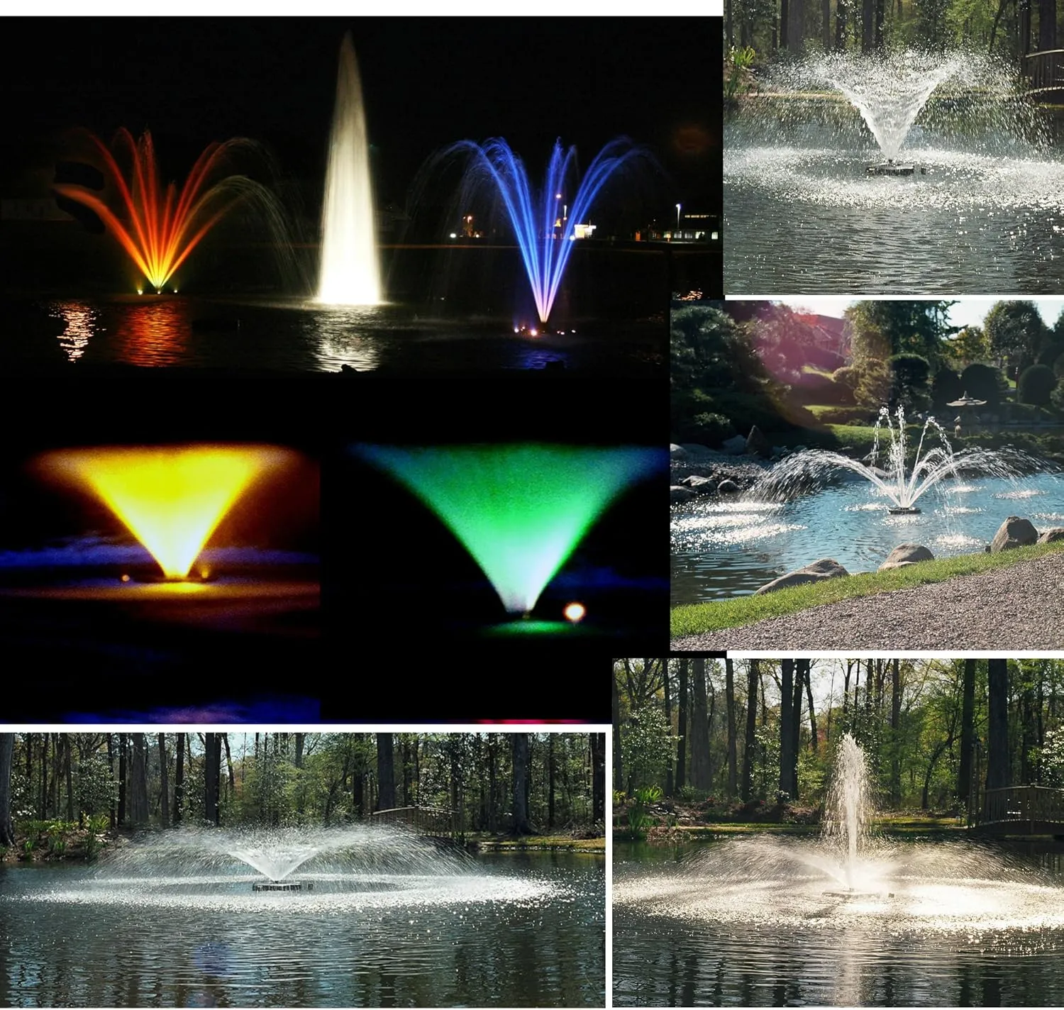 Kasco 3/4HP J Series Aerating Pond Fountain w/LED Composite Lighting – 120V, 100 ft Power Cord – 3400JF100, LED3C11-100