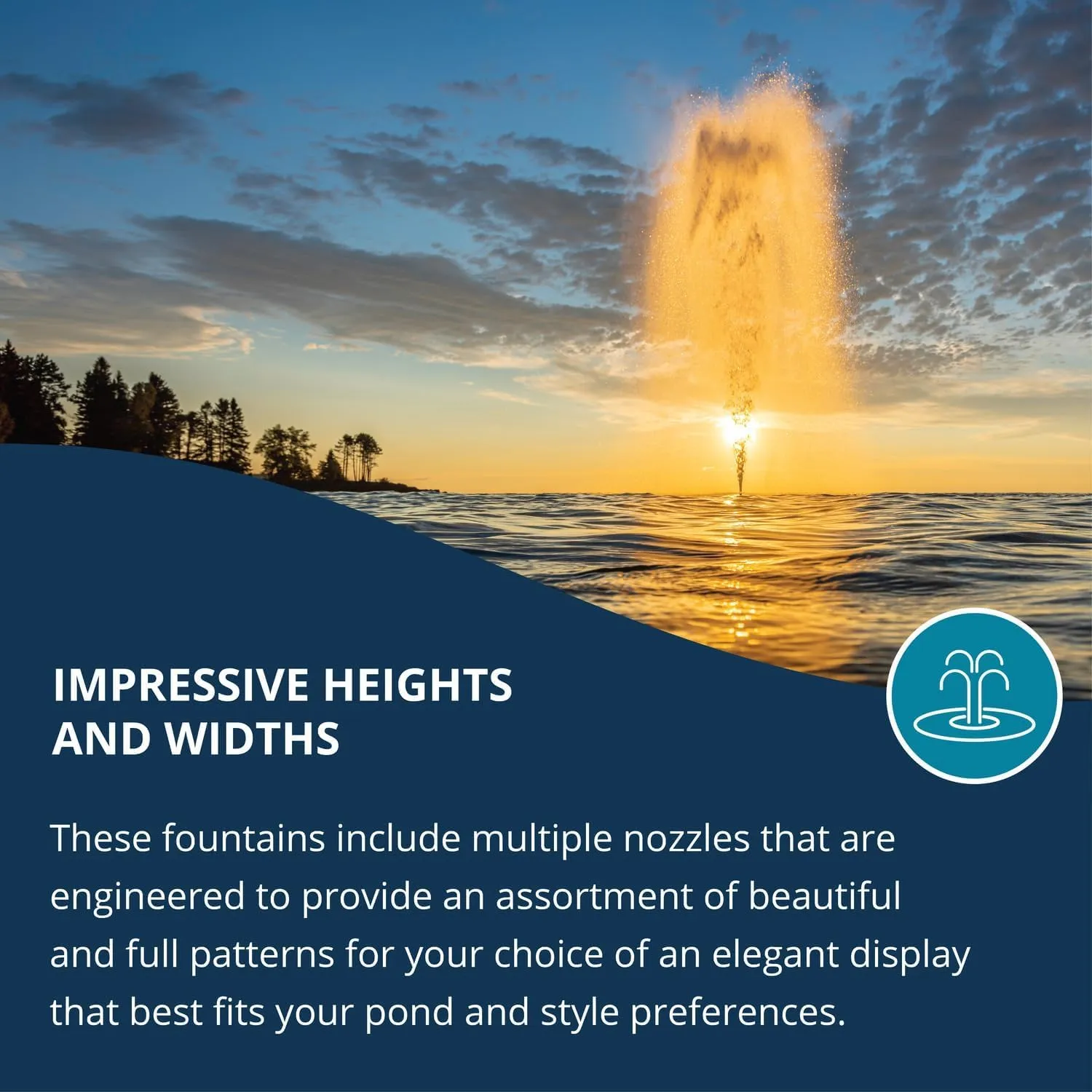 Kasco 7-1/2HP J Series Fountain - 240V, 150 Ft Power Cord – Pond and Lake Fountain – Decorative Pond Aerator Outdoor Fountain