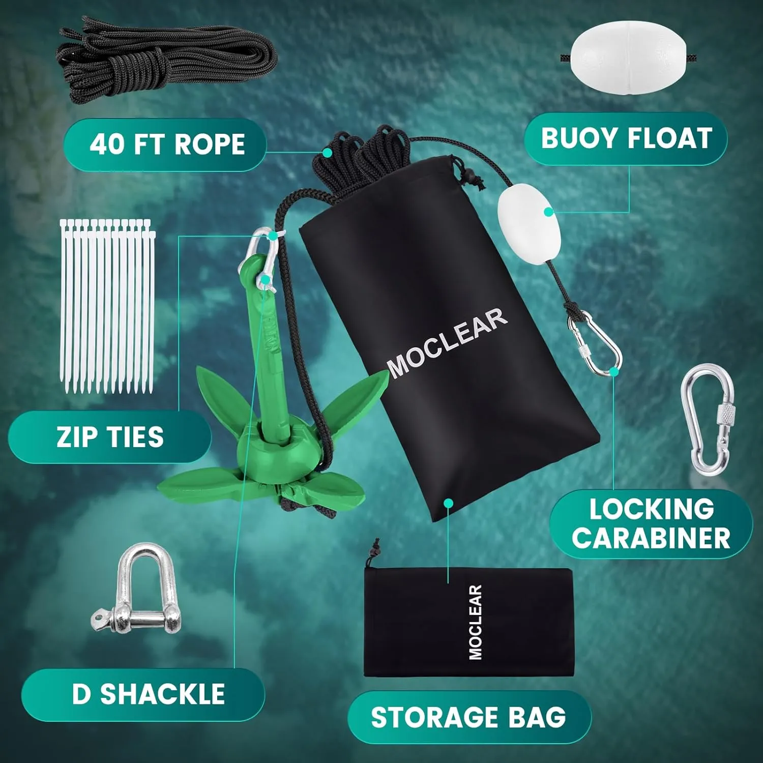 Kayak Anchor Kit, 1.5/3.5 lb Compact Folding Grapnel Anchor for Kayaks, Canoes, SUPs, Jet Skis, Small Boats - Lightweight Portable Marine Boat Anchor with Rust-Resistant Design