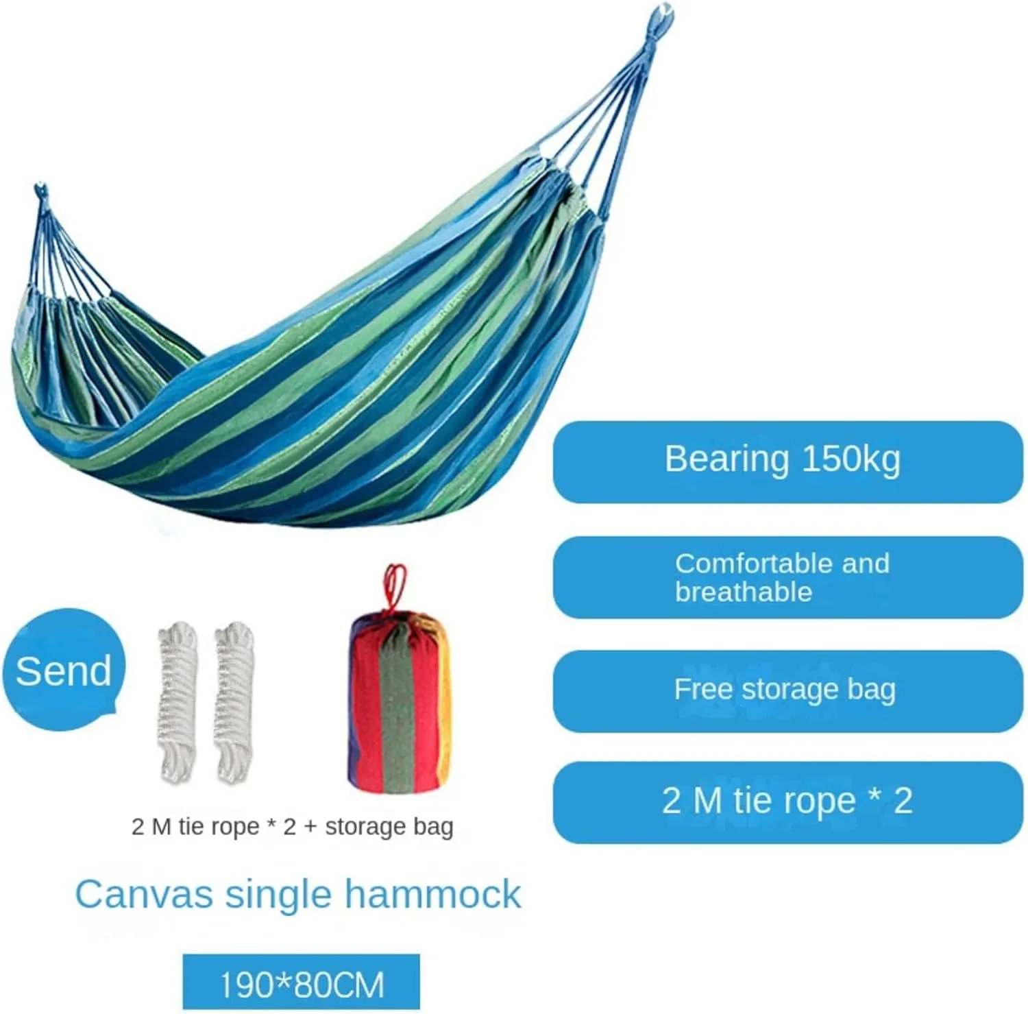 KAYNO Outdoor Leisure Single Double Canvas Thickened Hammock with Rope Camping Swing