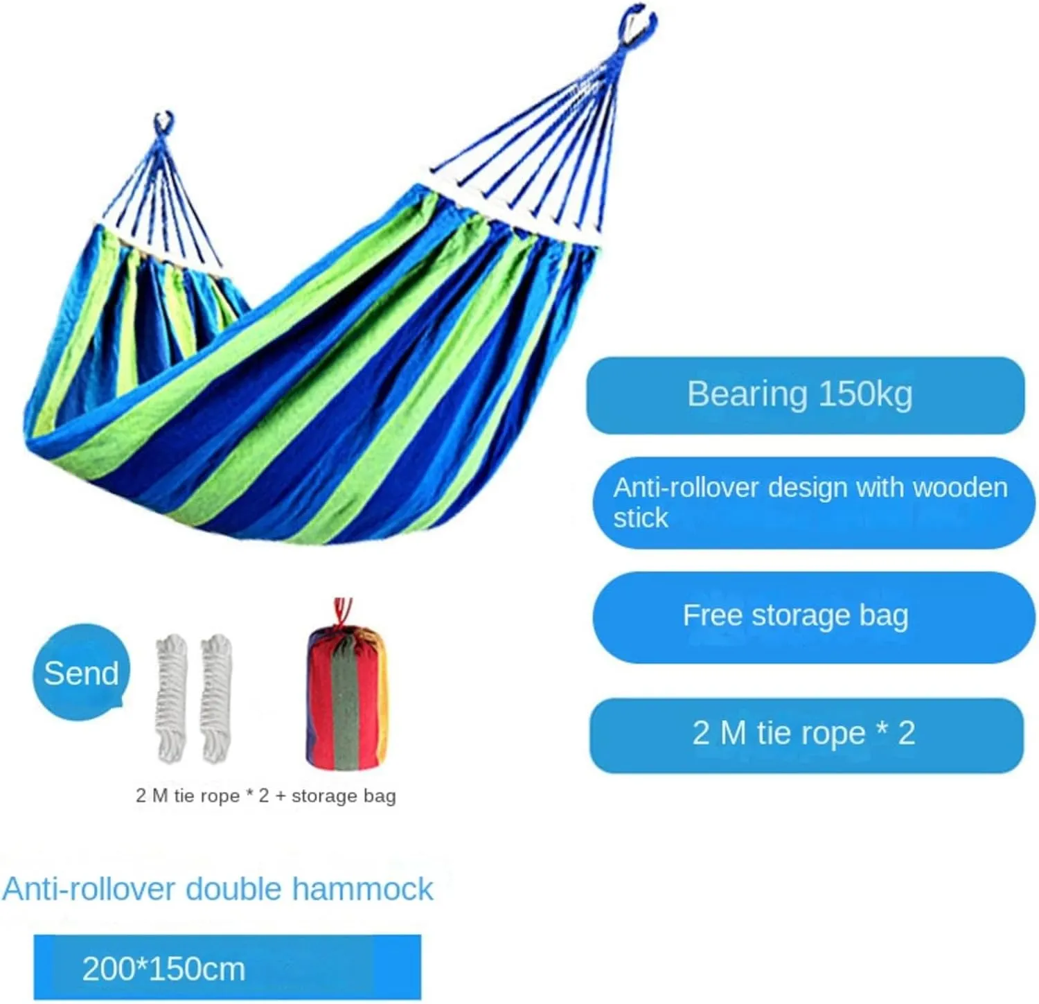 KAYNO Outdoor Leisure Single Double Canvas Thickened Hammock with Rope Camping Swing