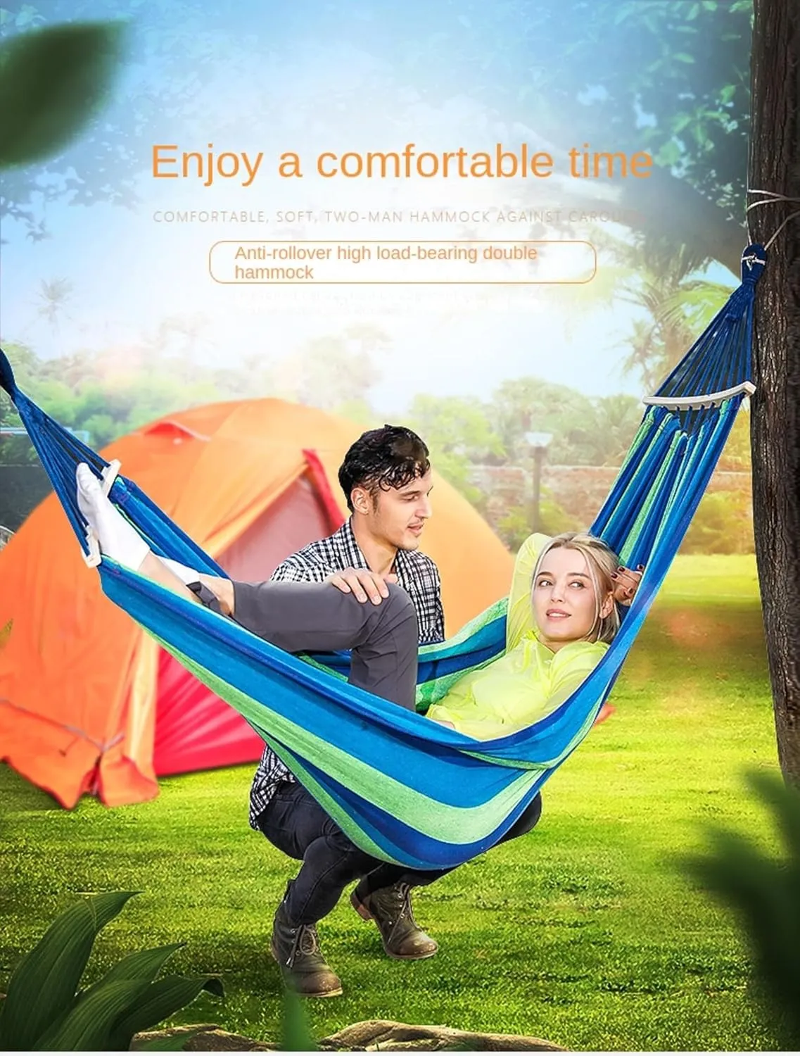 KAYNO Outdoor Leisure Single Double Canvas Thickened Hammock with Rope Camping Swing