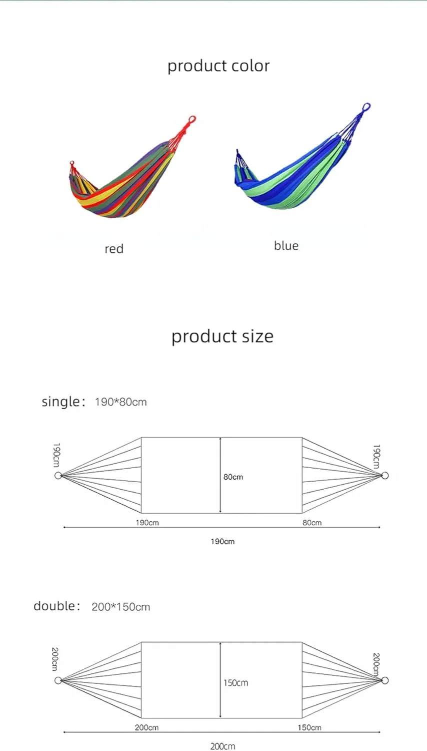 KAYNO Outdoor Leisure Single Double Canvas Thickened Hammock with Rope Camping Swing