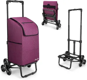 KEDSUM 2 in 1 Stair Climber Cart, 60L/300LBS Grocery Cart on Wheels for Stairs, Shopping Carts for Groceries with Removable Purple Waterproof Bag, Heavy Duty Dolly Carts for Stairs
