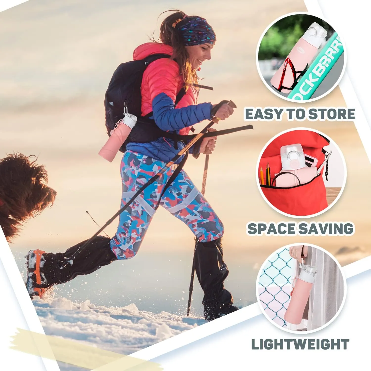 Kemier Collapsible Silicone Water Bottles-750ML,Medical Grade,BPA Free Travel Water Bottle Can Roll Up,26oz,Leak Proof Foldable Sports & Outdoor Water Bottles
