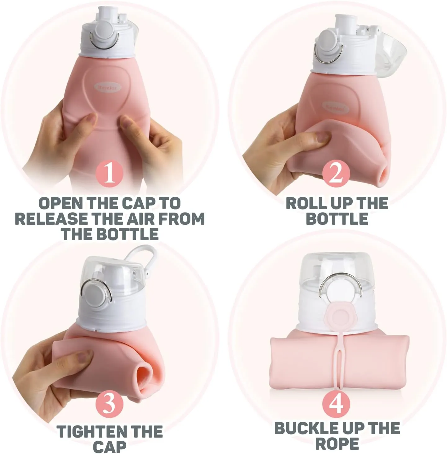 Kemier Collapsible Silicone Water Bottles-750ML,Medical Grade,BPA Free Travel Water Bottle Can Roll Up,26oz,Leak Proof Foldable Sports & Outdoor Water Bottles