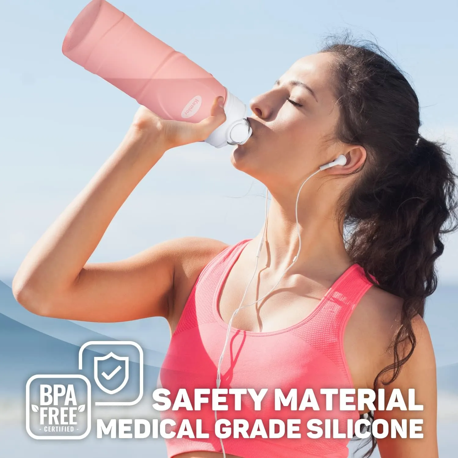 Kemier Collapsible Silicone Water Bottles-750ML,Medical Grade,BPA Free Travel Water Bottle Can Roll Up,26oz,Leak Proof Foldable Sports & Outdoor Water Bottles