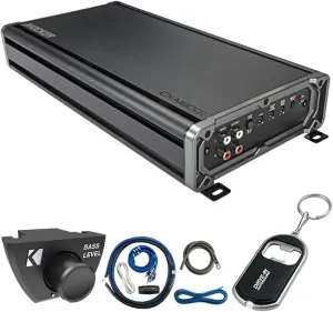 KICKER CX Series 46CXA18001T Mono Subwoofer Amplifier w/ 46CK4 Amp Wiring Kit & 46CXARCT Dash Mount Wired Remote and DIAS Keychain