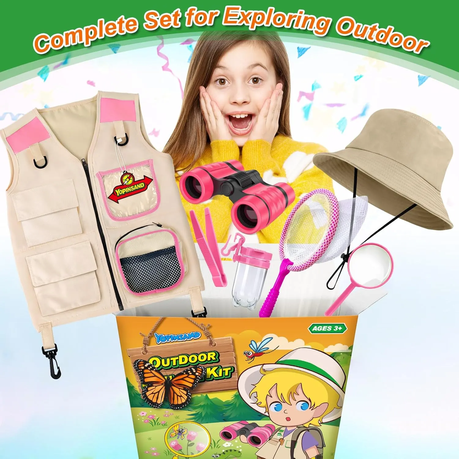 Kids Explorer Kit & Bug Catcher Kit, Kids Camping Gear for Kids, Outdoor Exploration Set with Vest & Hat, Ideal Outdoor Camping Adventure Toys for Boys Girls