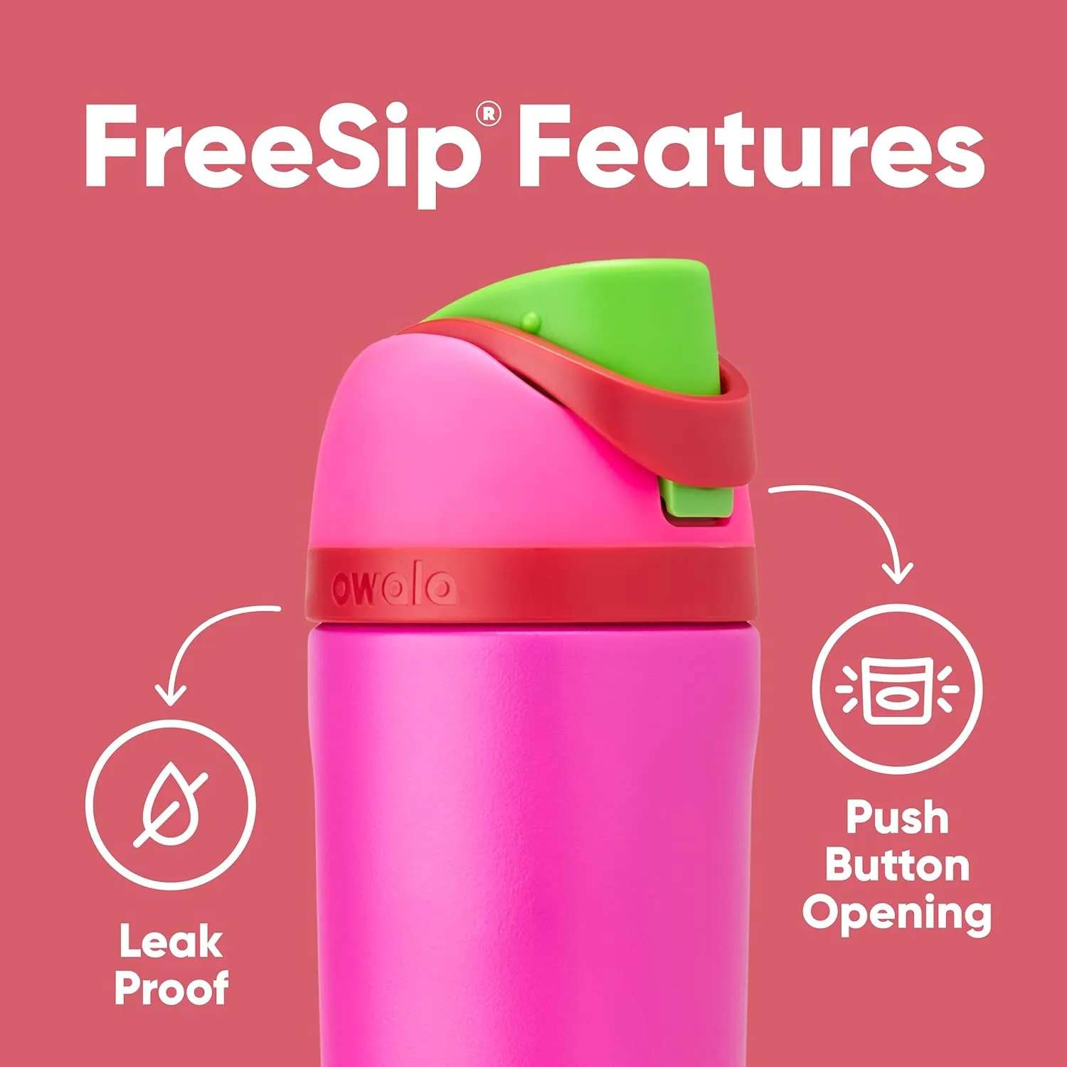 Kids FreeSip Insulated Stainless Steel Water Bottle with Straw for Sports, Travel, and School, BPA-Free Sports Water Bottle, 16 oz, All The Berries