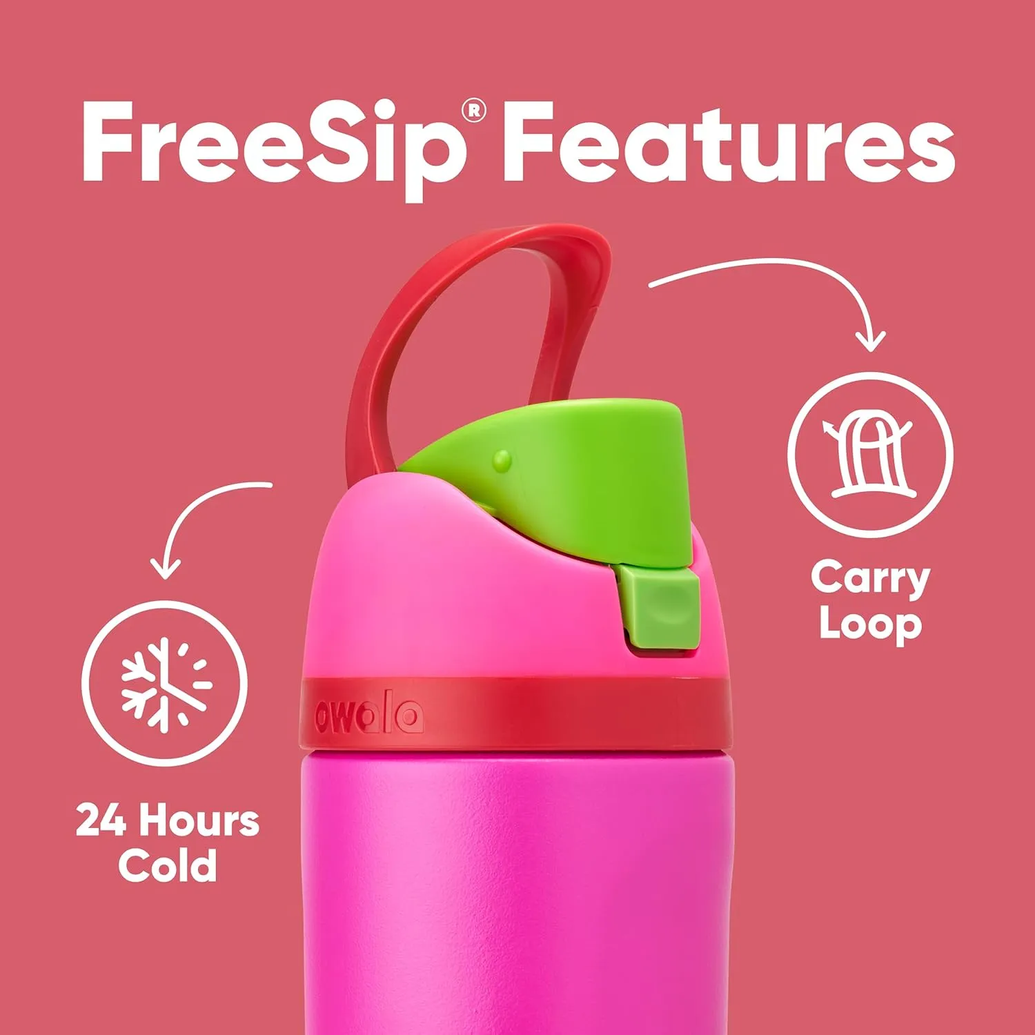 Kids FreeSip Insulated Stainless Steel Water Bottle with Straw for Sports, Travel, and School, BPA-Free Sports Water Bottle, 16 oz, All The Berries