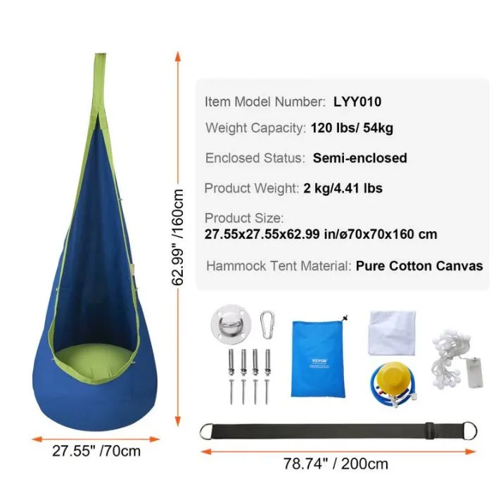 Kids Hanging Pod Hammock with optional LED Lights - Autism - Kids Hanging Pod Hammock