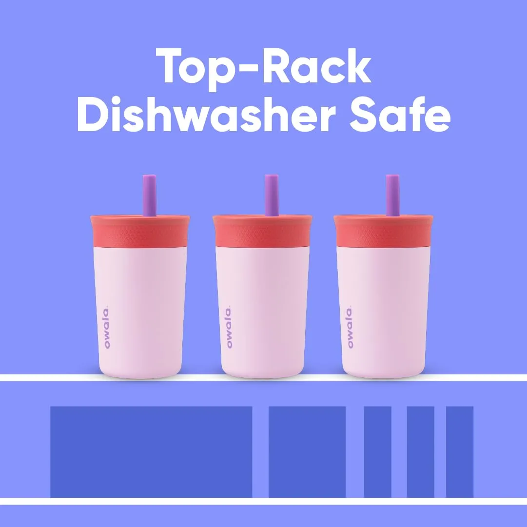 Kids Insulation Stainless Steel Tumbler with Spill Resistant Flexible Straw, Easy to Clean, Kids Water Bottle, Great for Travel, Dishwasher Safe, 12 Oz, Pink and Purple (Lilac Rocket)