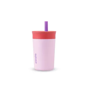 Kids Insulation Stainless Steel Tumbler with Spill Resistant Flexible Straw, Easy to Clean, Kids Water Bottle, Great for Travel, Dishwasher Safe, 12 Oz, Pink and Purple (Lilac Rocket)