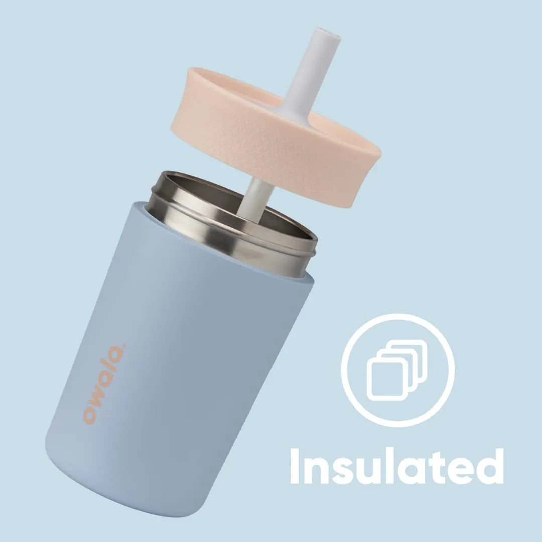 Kids Insulation Stainless Steel Tumbler with Spill Resistant Flexible Straw, Easy to Clean, Kids Water Bottle, Great for Travel, Dishwasher Safe, 12 Oz, Tan and Blue (Seas the Day)