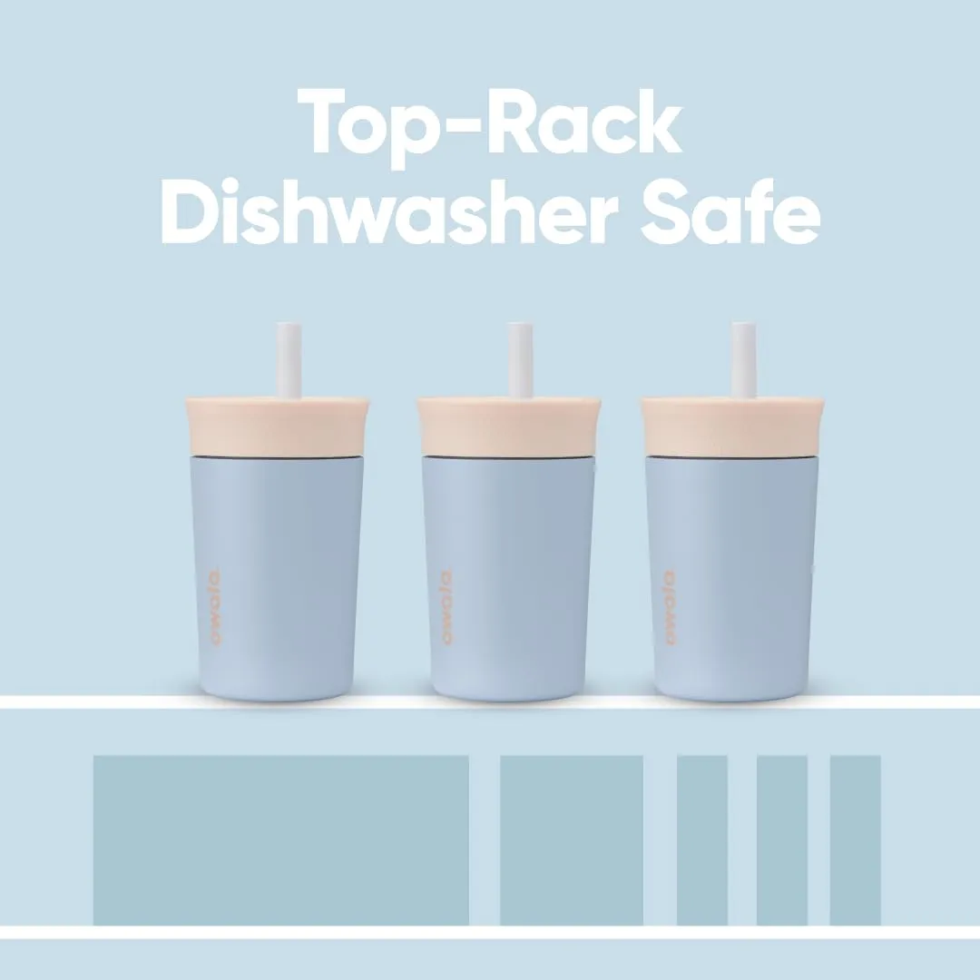 Kids Insulation Stainless Steel Tumbler with Spill Resistant Flexible Straw, Easy to Clean, Kids Water Bottle, Great for Travel, Dishwasher Safe, 12 Oz, Tan and Blue (Seas the Day)