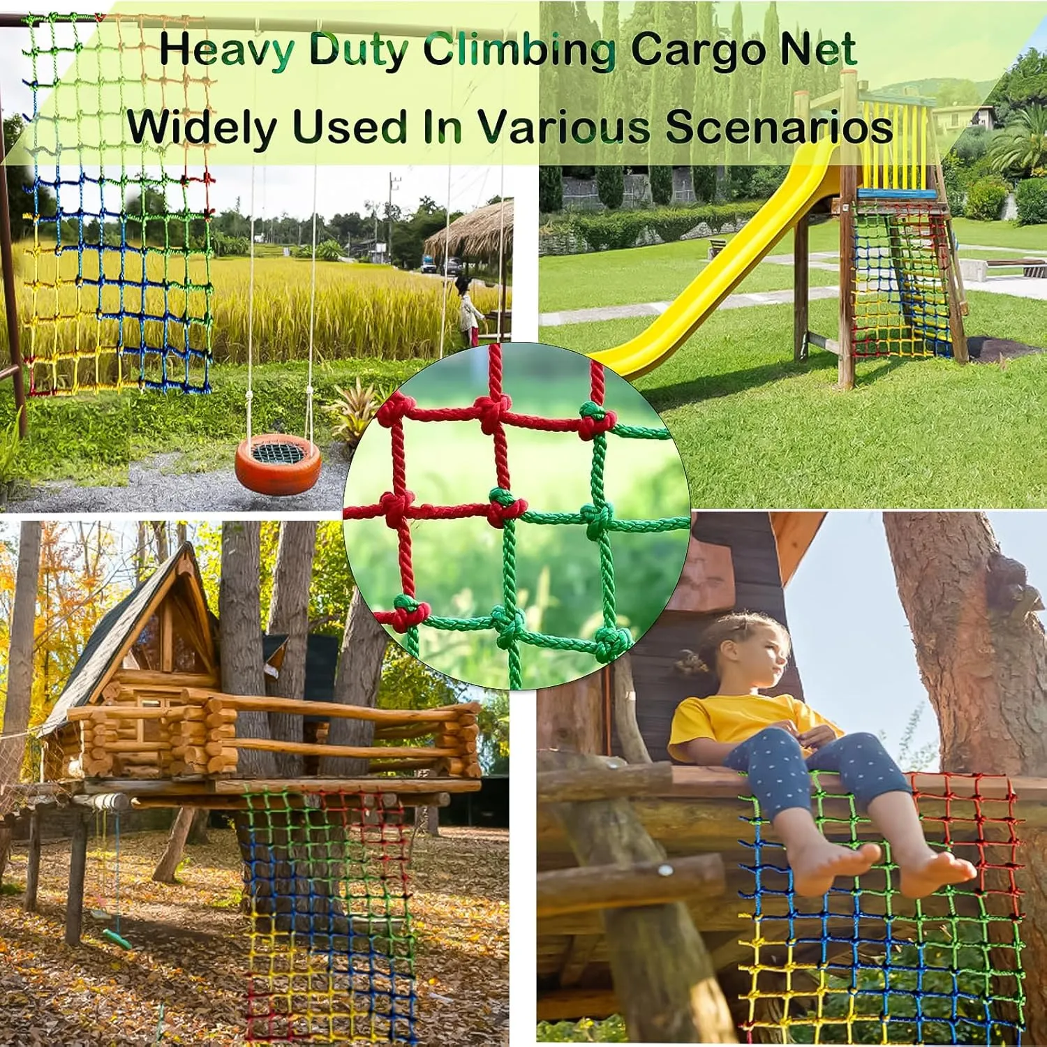 Kids Outdoor Climbing Net - Heavy Duty Climbing Cargo Net for Jungle Gyms, Treehouse & Ninja Warrior Obstacle Courses | Portable Polyester, Easy Install,Fiber3.3x6.6ft
