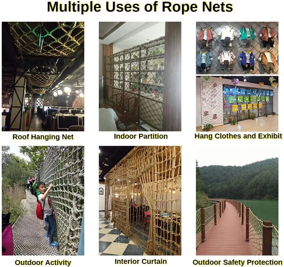 Kids Playground Climbing Jute Rope Netting,Thick 14mm-Mesh 10cm Heavy Duty Cargo Nets Protection Truck Trailer,Indoor Balcony Stair Safety Hemp Rope Net Bird Net(1Mx8M(3.3FTx26.2FT))