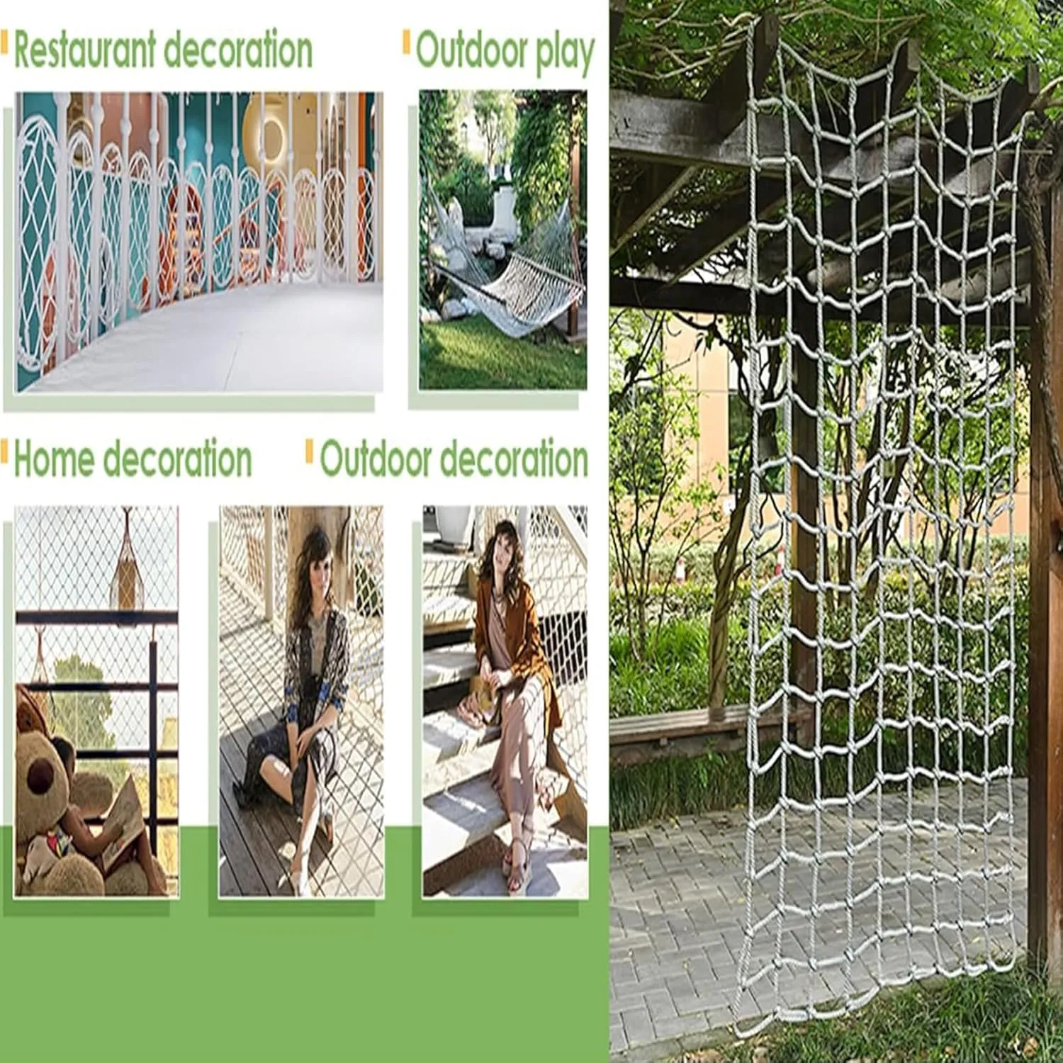 Kids Playground Net Cargo Net Rope Ladder for Treehouse Accessories Outdoor Climbing Net Heavy Duty Backyard Safety Protection Net,100x100cm