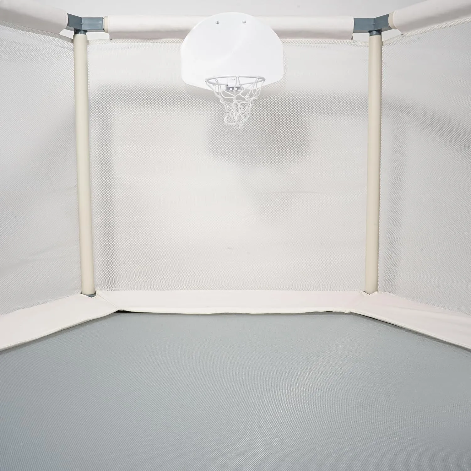 Kids Trampoline, Aesthetic Indoor and Outdoor Toddler Trampoline with Safety Net, Basketball Hoop, 220lb Capacity, Ultra Safe No-Gap Design, Gifts for Boys & Girls