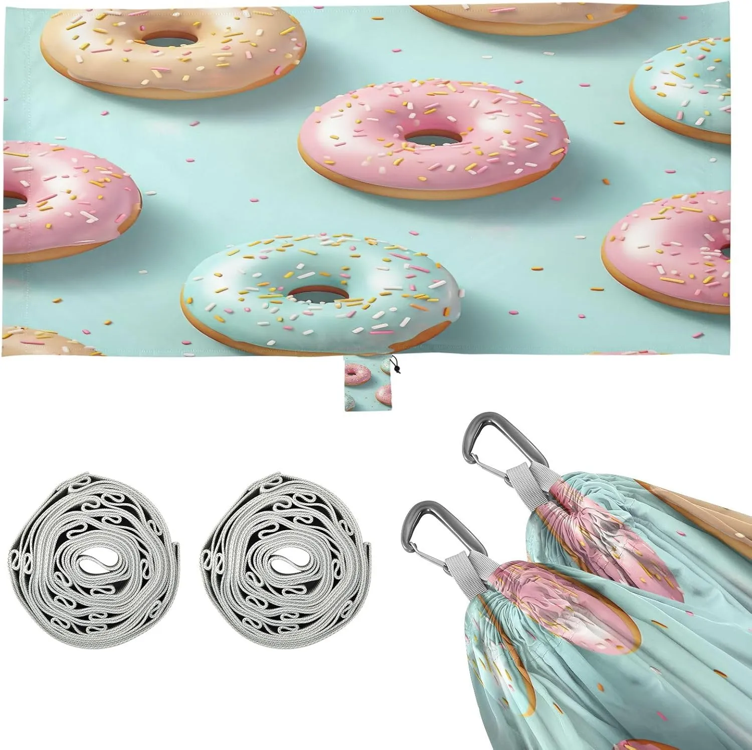 Kigai Cute Donut Camping Hammock Durable & Portable Travel Hammock Holds 330lbs with Tree Strapsm, Pocket, Camping Accessories