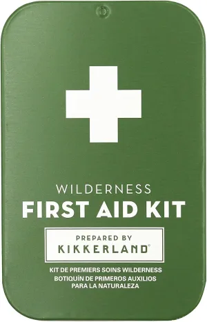 KIKKERLAND Design Wilderness First Aid Kit, Includes: Variety of Bandages, Antiseptic Wipes, Sting Relief, Sunscreen, Safety Pins, Antibiotic Ointment, Pocket Guide