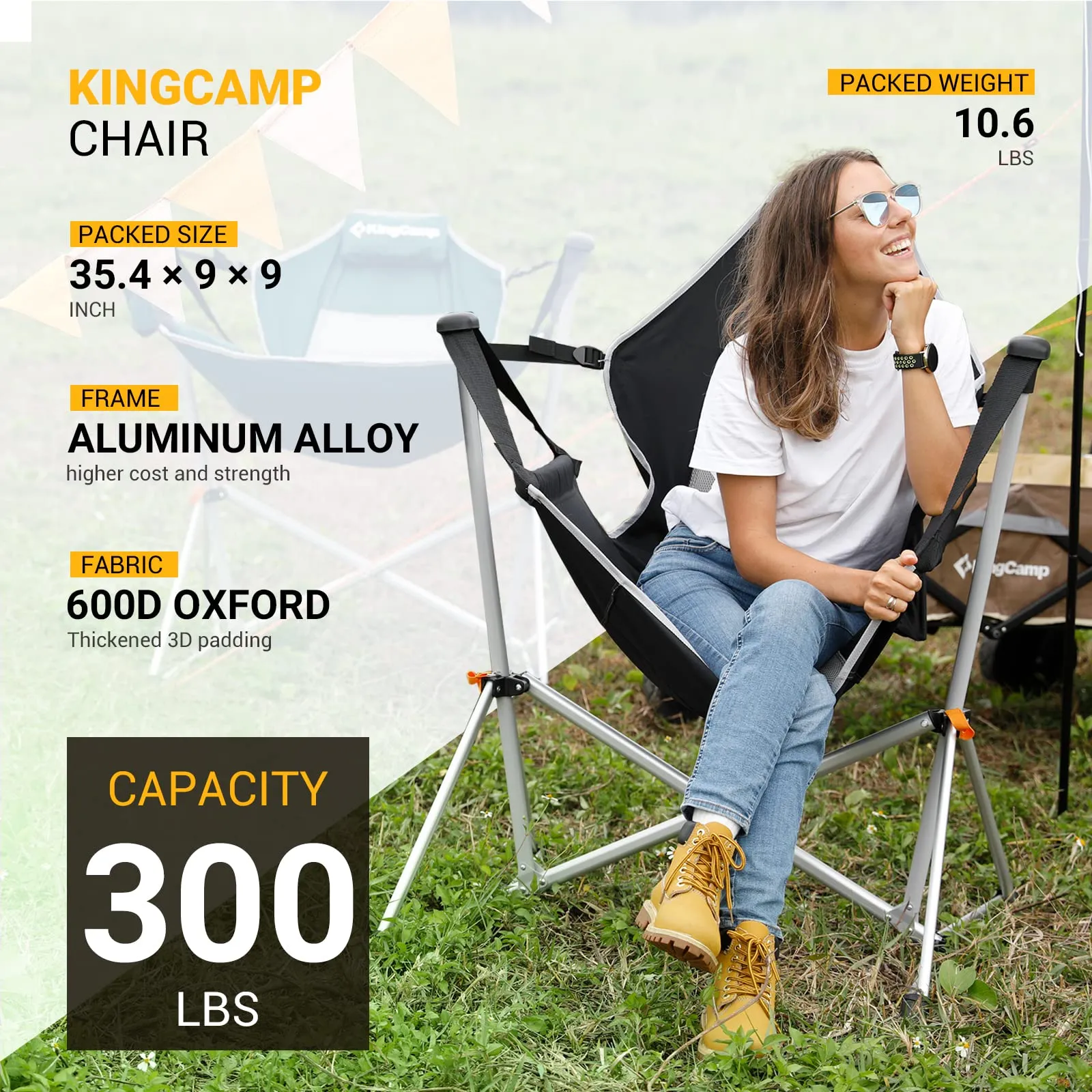 KingCamp Hammock Camping Chair Swing Recliner, Holds 300 lbs,