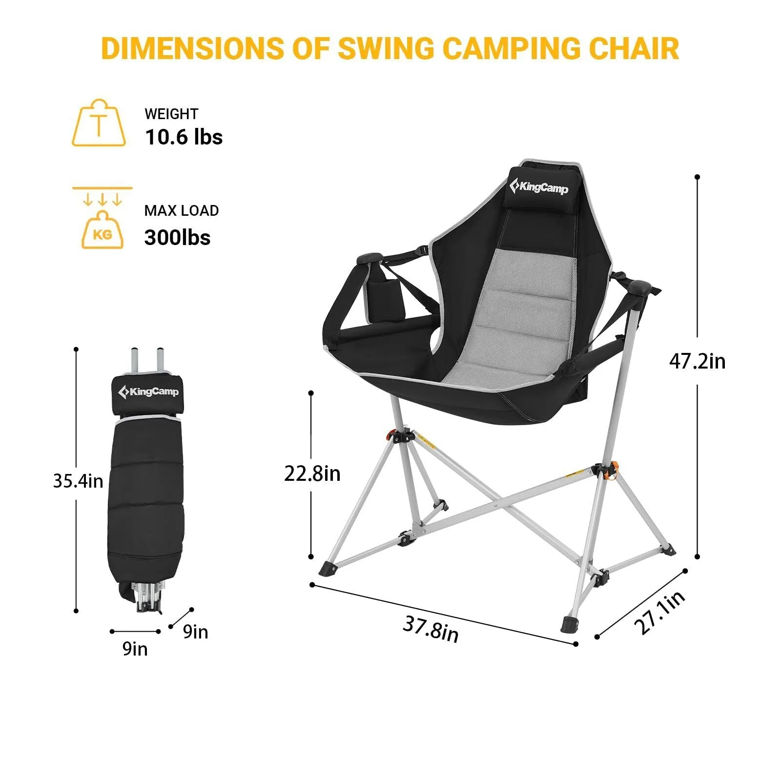 KingCamp Hammock Camping Chair Swing Recliner, Holds 300 lbs,